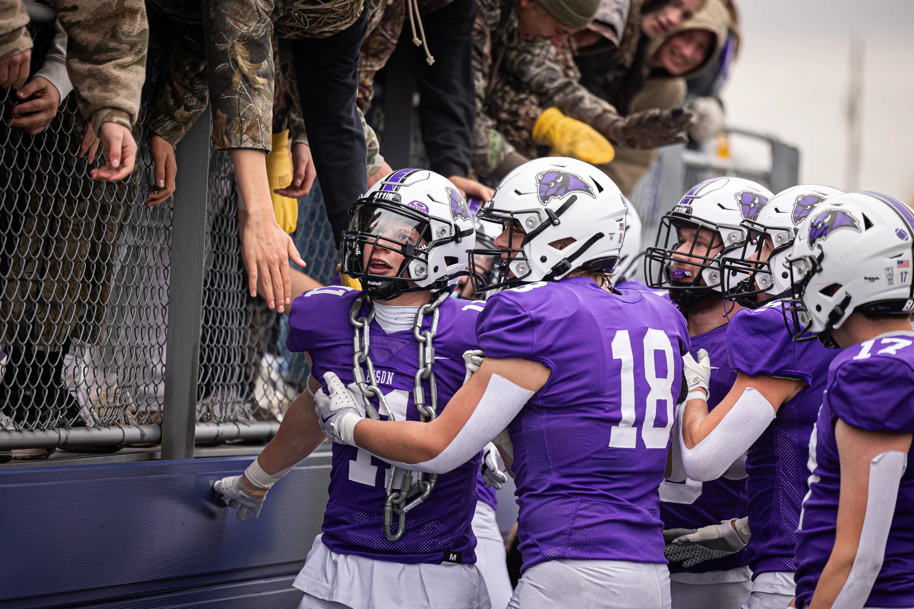 Bison players celebrating with the fans