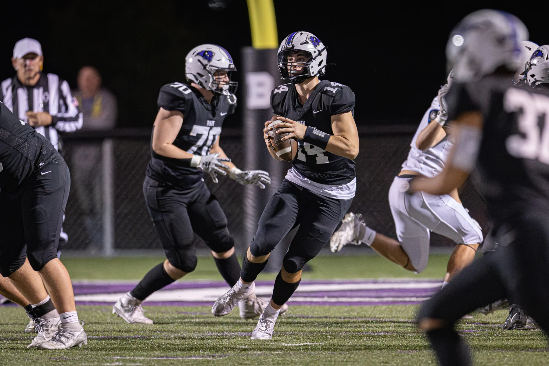 QB looking down field to pass